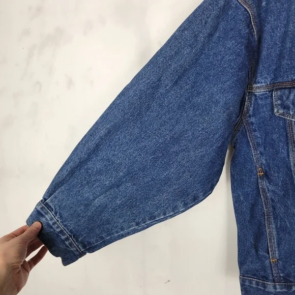 Vintage R.D. New York Leather Collar Western Cowboy Classic Denim Jacket